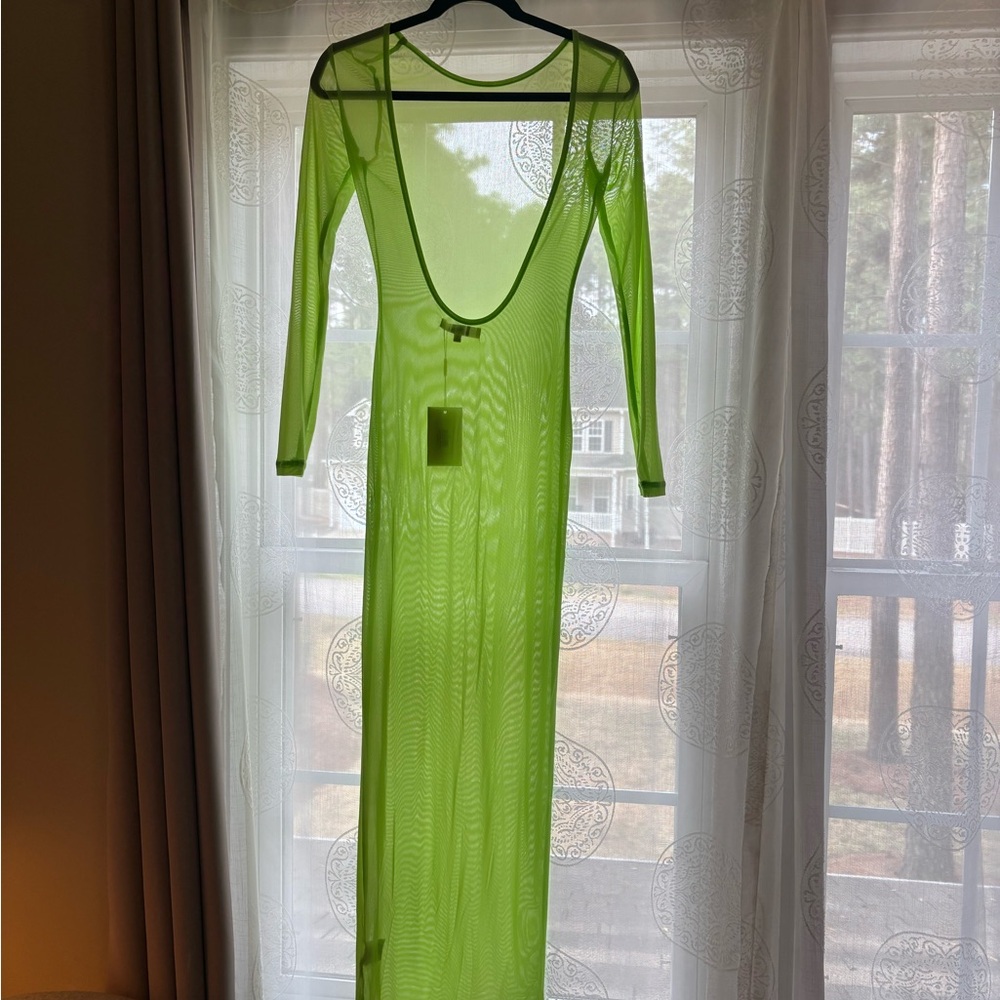 Backless Neon Green Mesh Dress